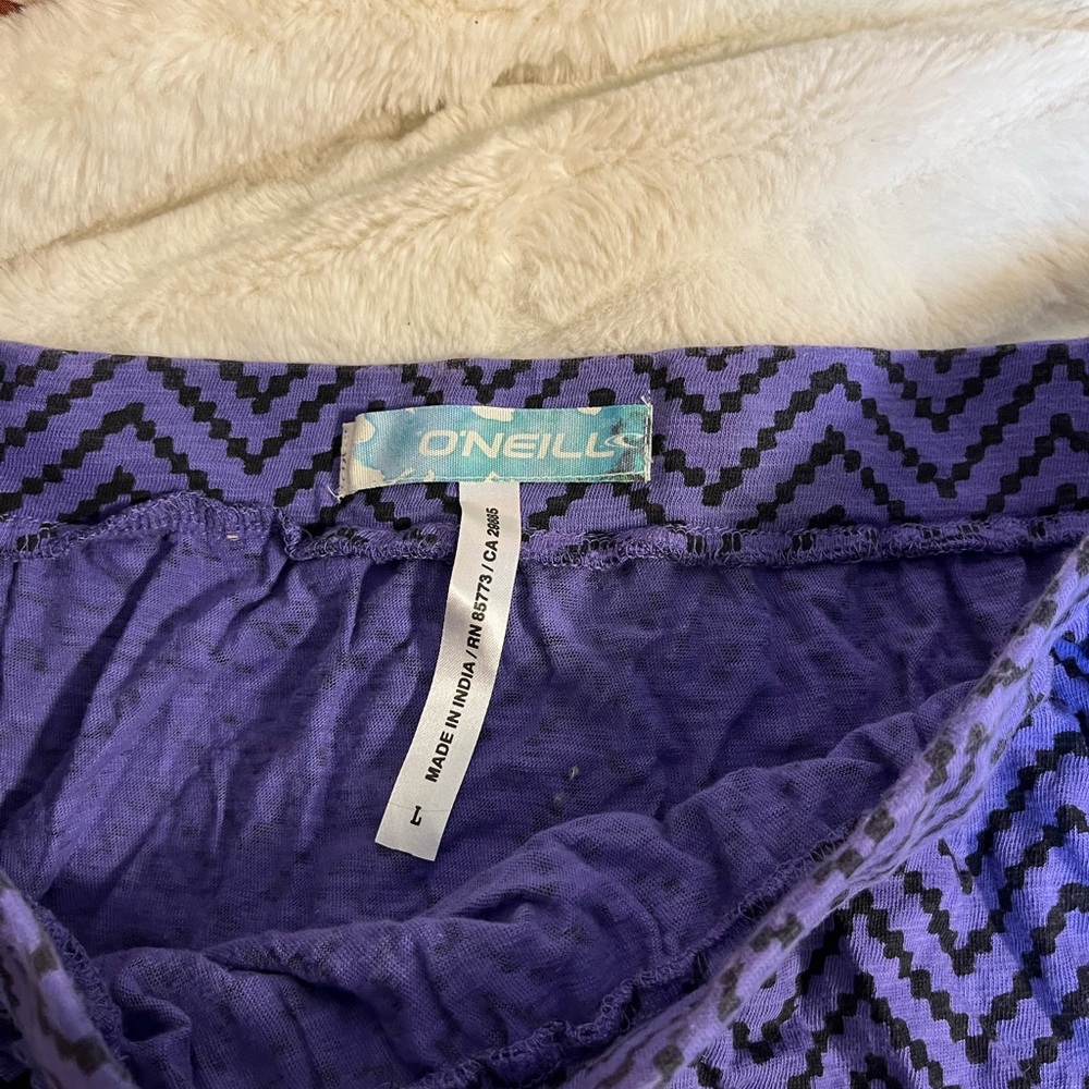 O’Neill Jrs L Purple Black Ruffle Chevron Pull On Y2K Coded Side Pkt Mini Skirt